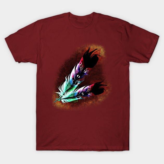 Southwest Native American Indian Tribal Art Colorful Feather T-Shirt by twizzler3b